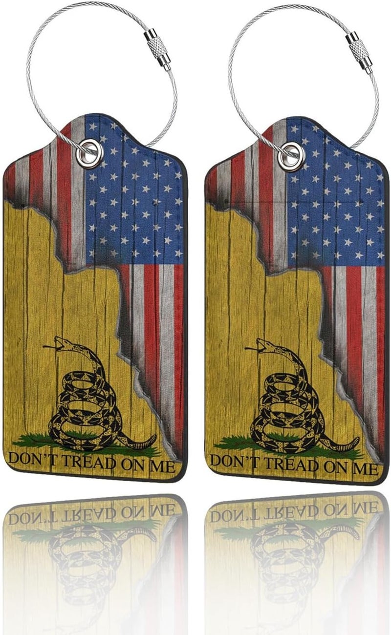 GACCAP 2 Pack Luggage Tags for Suitcase, Privacy Cover ID Label with Stainless Steel and Address Card for Travel Bag Backpack Cruise Ship Essentials Tag Women Men - Don't Tread On Me American Flag - Image 1